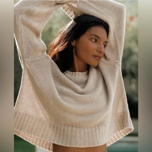 Jenni Kayne NEW Cropped Linen Crewneck Natural / XXL